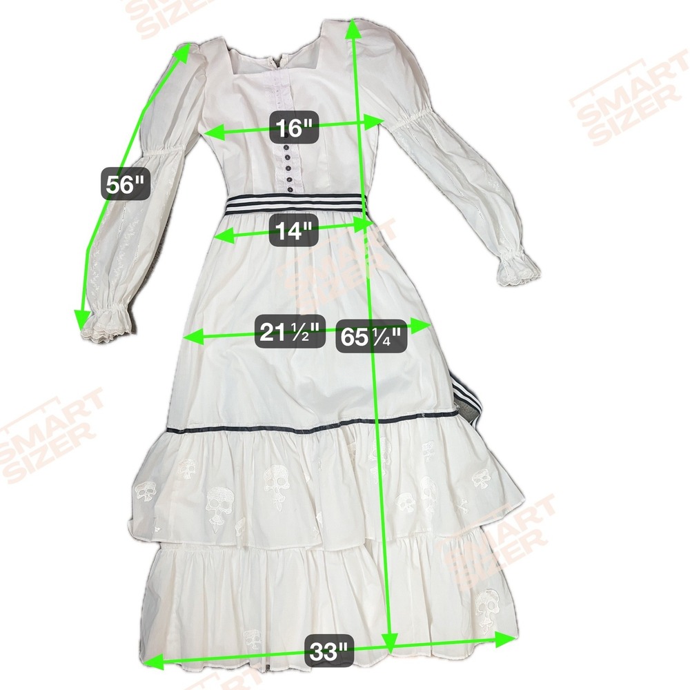 White Skull Embroidered Maxi Dress Costume Puff Sleeve Romance Pirate Cosplay - Picture 2 of 10